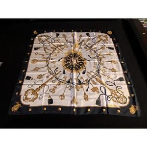 HERMES LES Cles Silk Scarf Carre The Keys Black 100% Silk